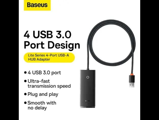 Baseus 4-Port Lite Series USB-A HUB Adapter 4X USB 3.0 Black – WKQX030101- 6 Months Warranty (3)