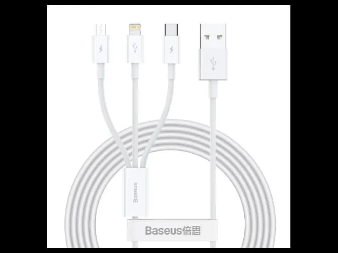 Baseus M+L+C 3.5A 1.5m Superior Series Fast Charging Data Cable White – CAMLTYS-02 – 6 Months Warranty