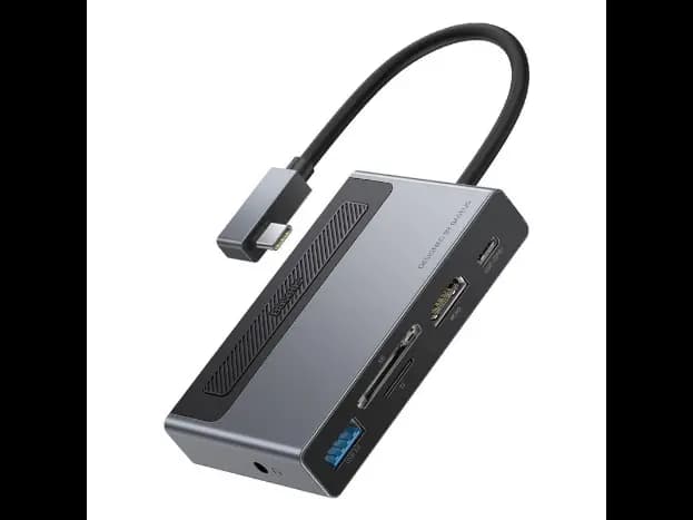 Baseus 6 in 1 Magic Multifunctional Type-C HUB with a Retractable Clip Standard Edition Space Gray (Type C to USB3.0*1 / HDMI*1 / 3.5MM Sterio *1 / SD & TF*1 / PD*1) – compatibe with Tabs / Notebooks