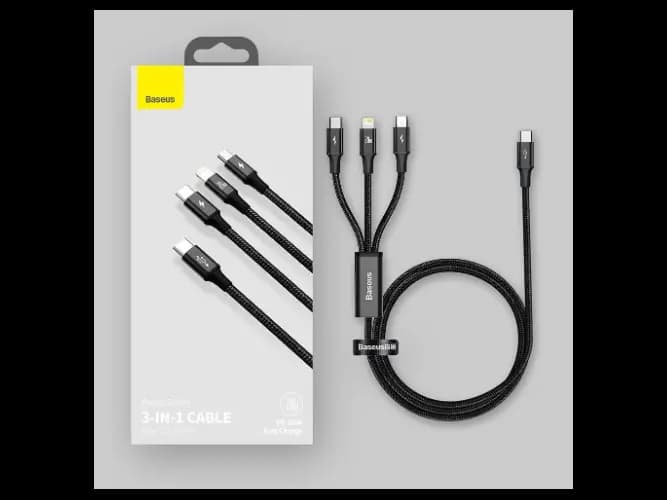 Baseus Rapid 3-in-1 USB Type-C Cable – Lightning, USB-C, Micro USB, PD 20W, 3A, 2A – 1.5m – CAMLT-SC01- 6 Months Warranty (2)