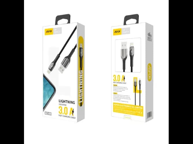 Aspor AC09 1M 3A Lightning LED Nylon cable (2)