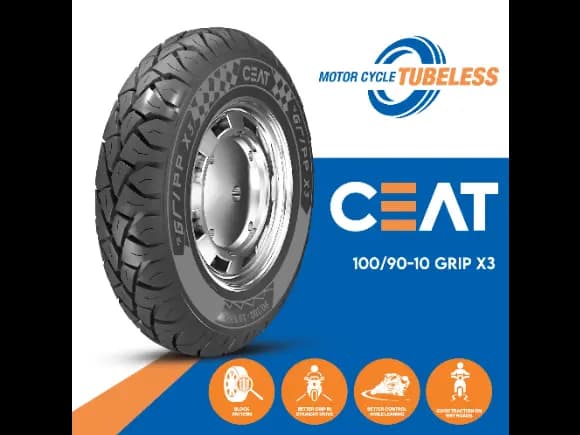 CEAT Scooter Tyre 100/90 -10 GRIP X3 Tubeless