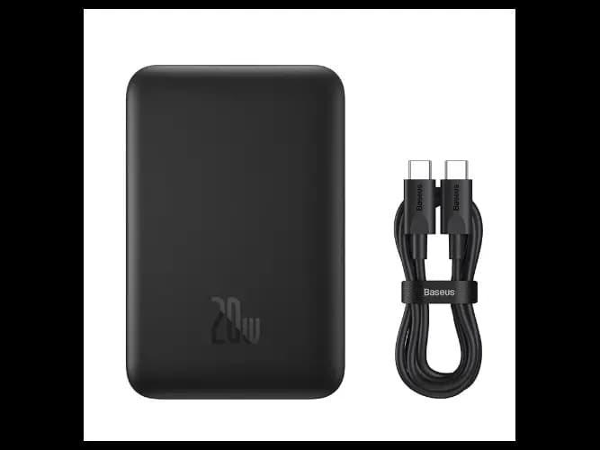 Baseus 10000mAh 20W Magnetic MiniWireless Fast Charge Power Bank Black With Xiaobai Series fast charging Cable Type-C to Type-C 60W(20V/3A) 50cm Black) PPCX030001