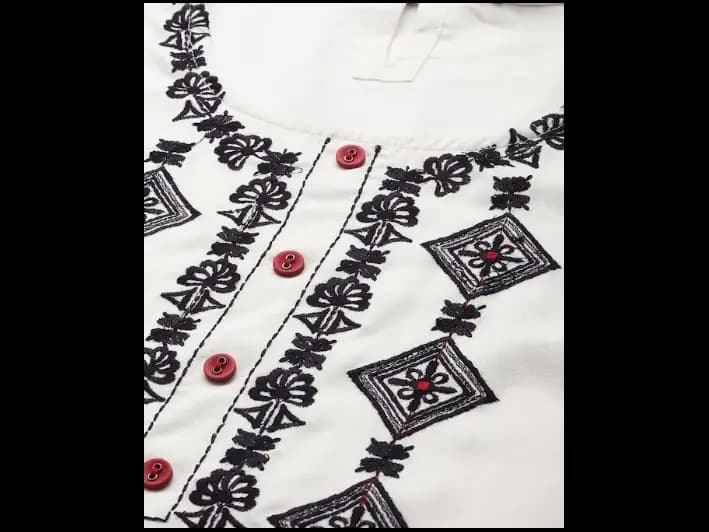 Off White & Black Geometric Embroidered Kurta (5)