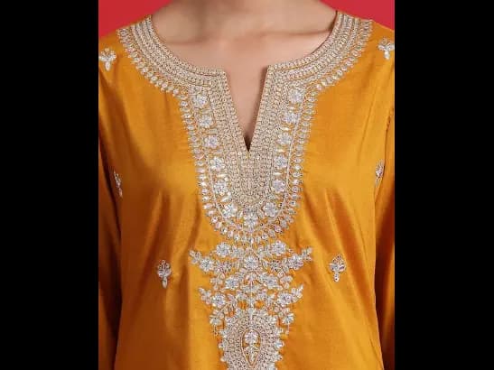 Ethnic Motifs Embroidered Sequinned Straight Kurta & Trousers With Dupatta (2)
