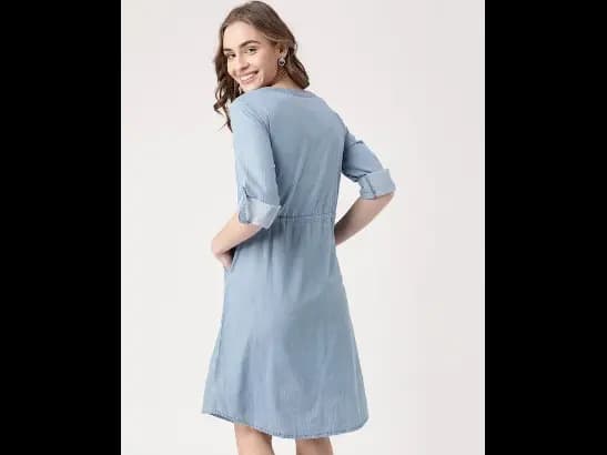 Blue Chambray A-Line Dress (3)