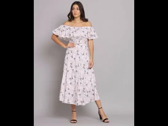 Floral Print Off-Shoulder A-Line Dress