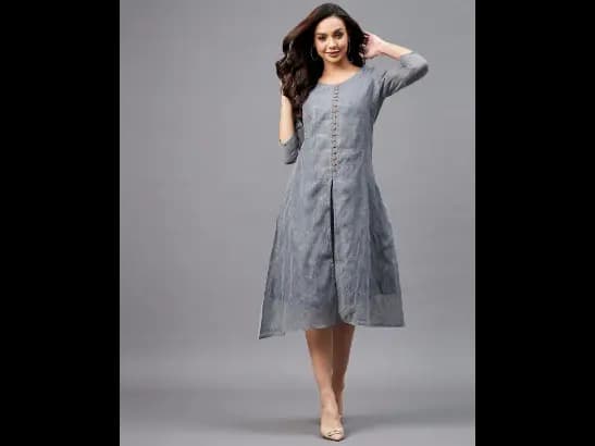 Checked Front-Slit A-Line Dress