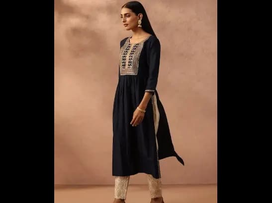Yoke Design A-Line Silk Kurta (2)