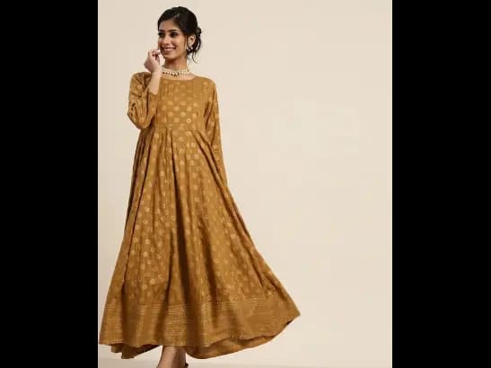 Women Brown & Golden Printed Maxi Dress