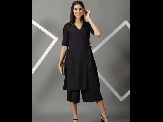 Women Navy Blue Pleated Kurta with Skirt & With Dupatta