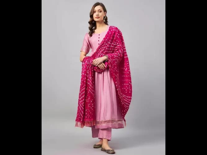 Raw Silk Anarkali Kurta Set with Dupatta