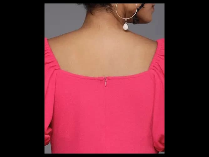 Pink Puff Sleeves Dress With Twisted Detail (4)