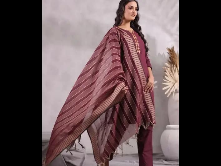 Yoke Design Regular Thread Work Pure Cotton Kurta with Trousers & With Dupatta (2)