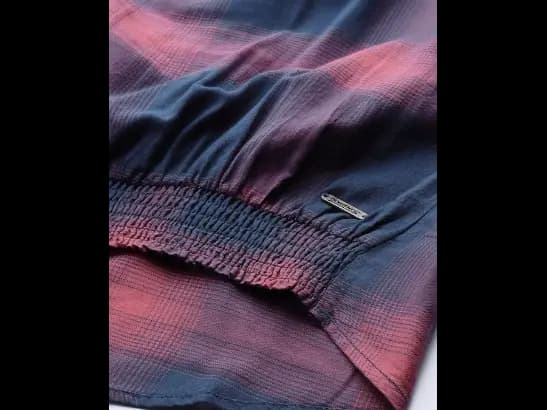 Navy Blue and Pink checked woven high low top (3)