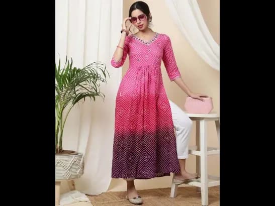 Women Bandhani Print Flared Kurta
