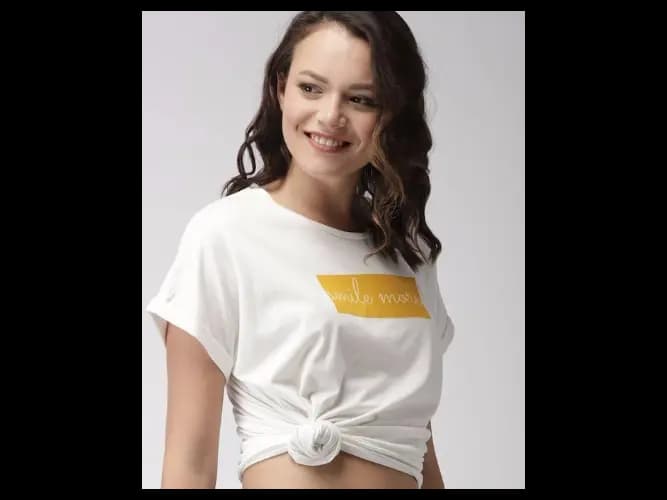 Women Off-White Printed Round Neck T-shirt (2)