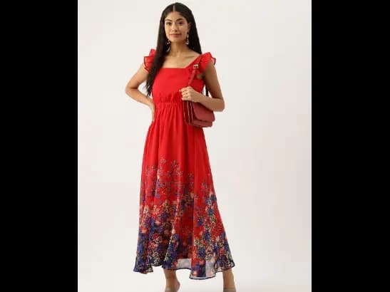 Floral Print Georgette Fit & Flare Midi Dress