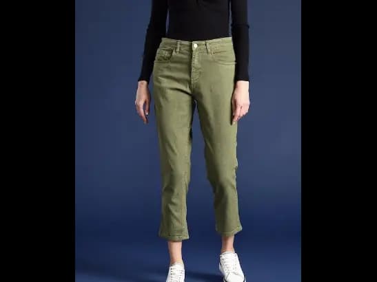 Olive Green Slim Fit High-Rise Stretchable Crop Jeans