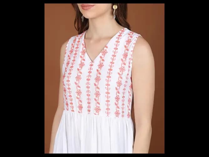 Women White Self Design A-Line Dresses (5)