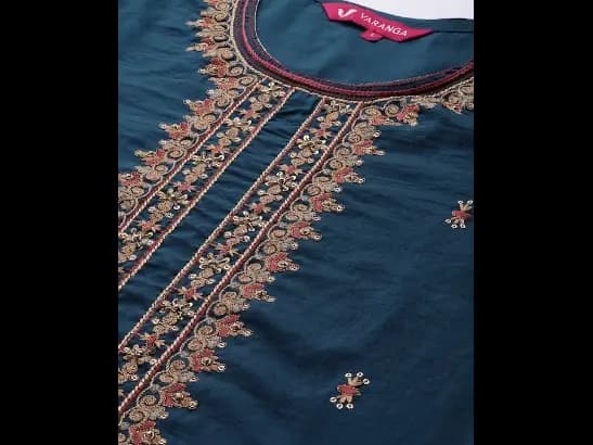 Blue Ethnic Motifs Yoke Design Thread Work Kurta with Sharara & With Dupatta (4)