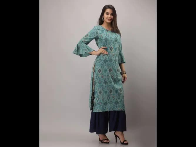 Floral Print Straight Kurta with Sharara (2)