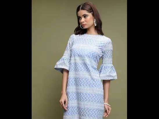Ethnic Motifs Embroidered Bell Sleeves Sheath Dress