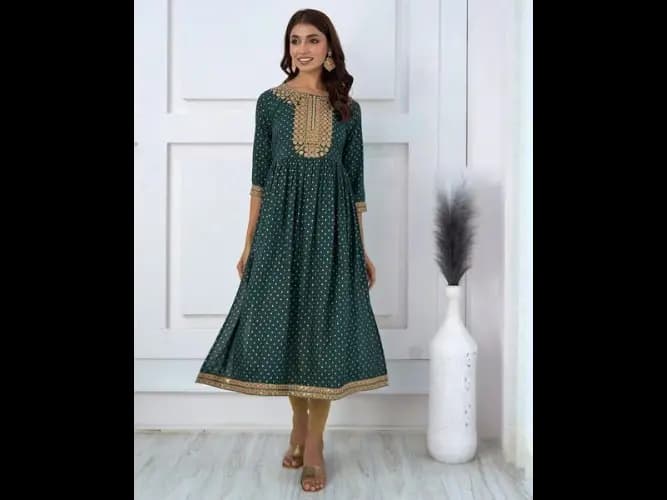 Embroidered Round-Neck A-Line Kurta