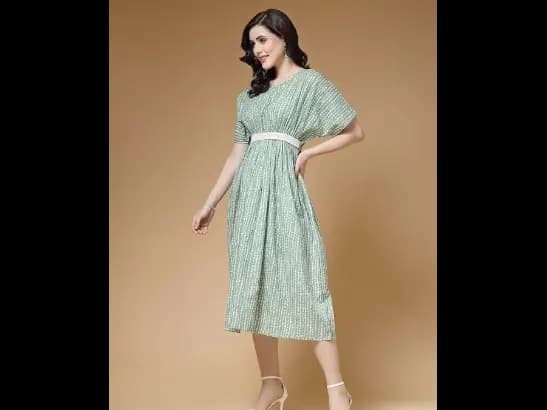 Striped A-Line Cotton Midi Dress (2)