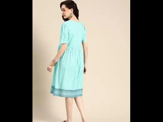 Blue Ethnic Motifs Printed A-Line Midi Dress (3)