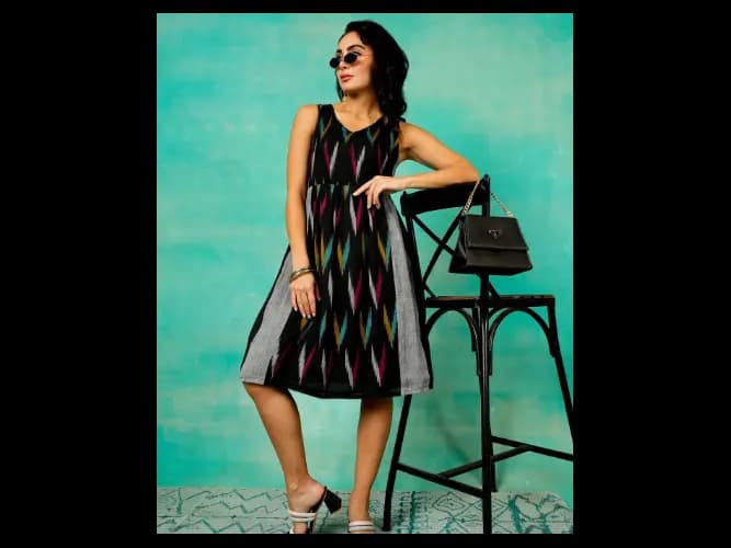 Ethnic Motif Printed Cotton Fit & Flare Dress (5)