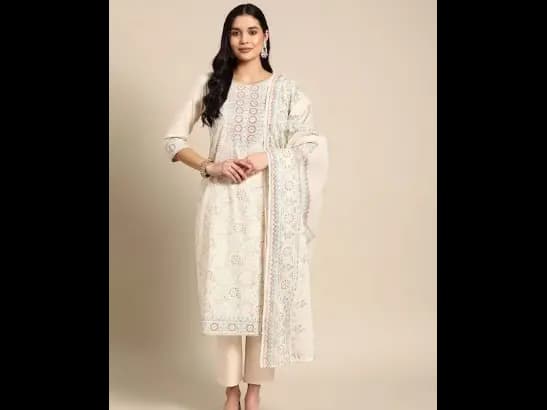 Floral Khari Printed Pure Cotton Kurta With Trousers & Dupatta