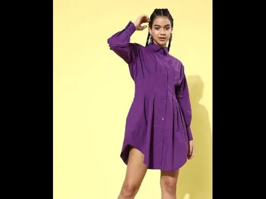 Women Purple Solid Shirt Dress