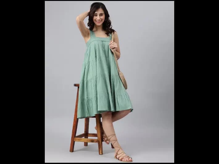 Square-Neck Sleeveless A-Line Dress