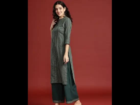 Sequinned Pure Cotton Kurta with Palazzos (2)