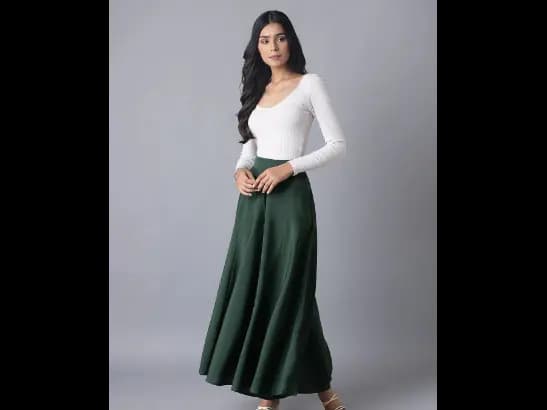 Green woven palazzos