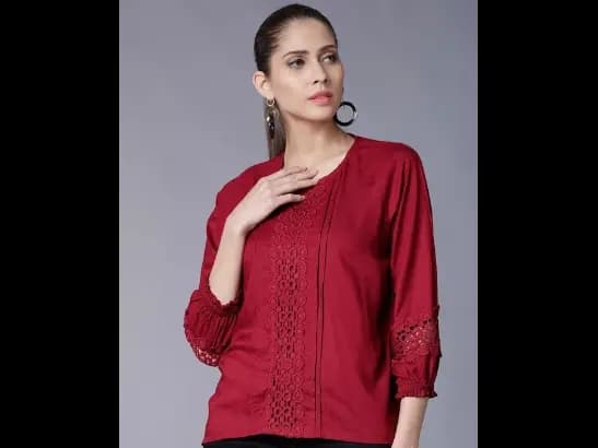 Women Maroon Solid Top