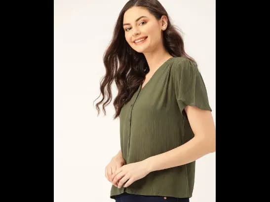 Olive Green Crinkled Solid Top
