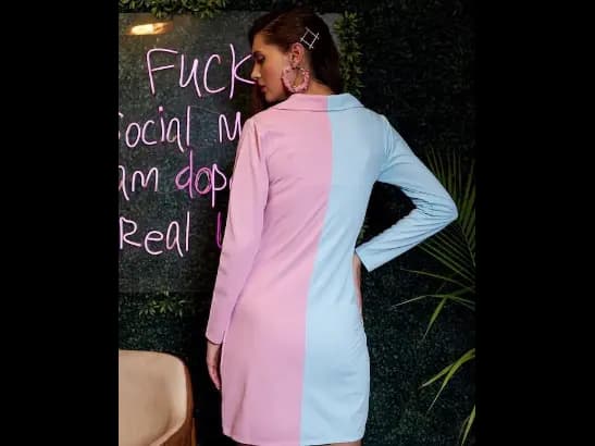 Women Colourblocked Corset Blazer Dress (4)