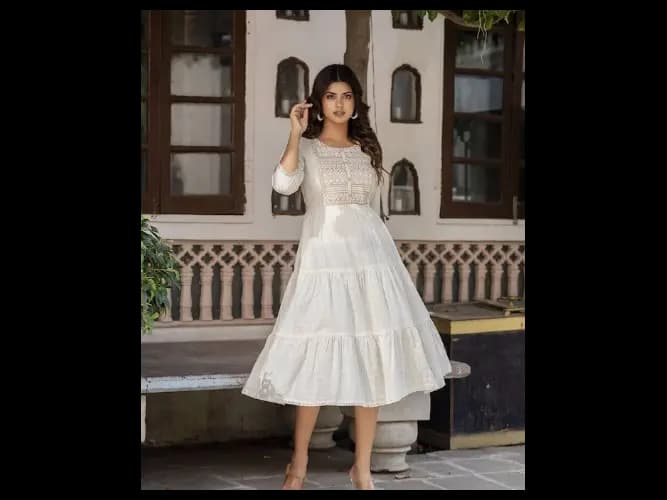 Embroidered Gathered A-Line Dress