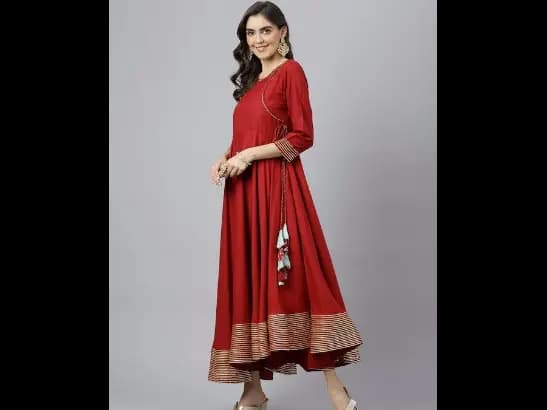 Maroon Solid Anarkali Kurta With Dupatta (2)