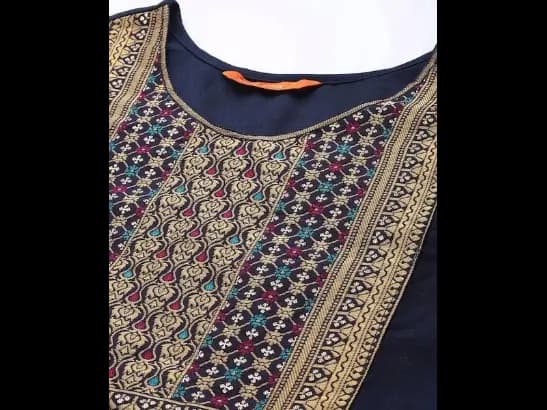 Women Navy Blue Yoke Design Kurta with Palazzos & With Dupatta (3)