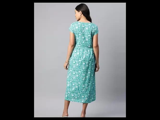 Floral Printed Cotton A-Line Dress (4)