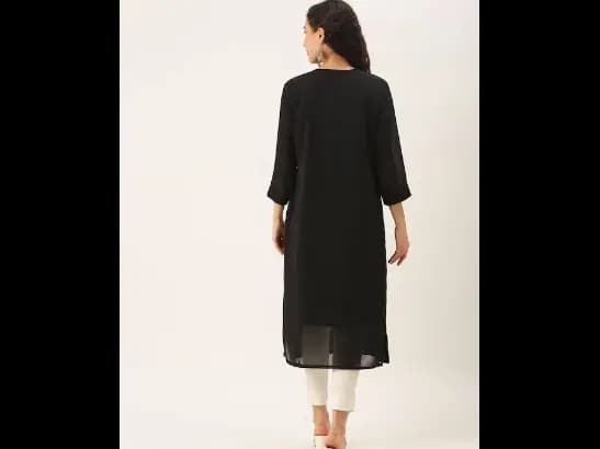 Black Ethnic Motifs Embroidered Chikankari Kurta (4)