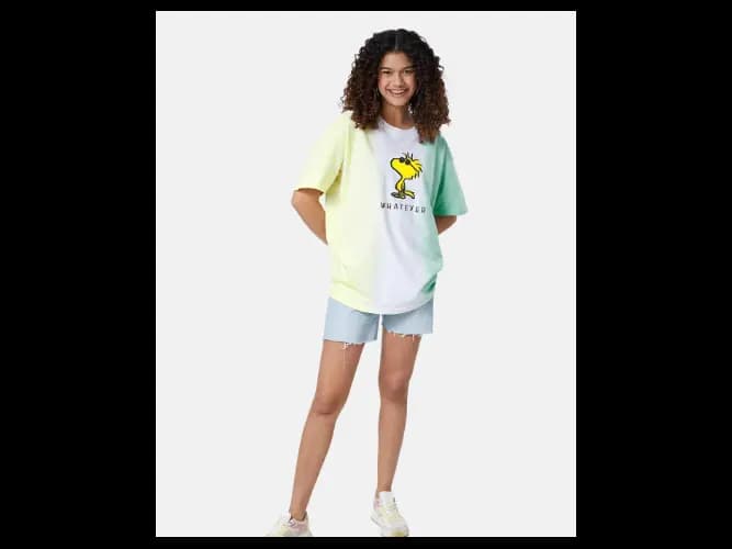 Women Yellow Printed Drop-Shoulder Sleeves Oversized T-shirt (3)