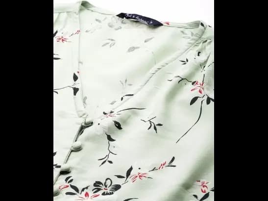 Floral Print Puff Sleeves A-Line Midi Dress (2)