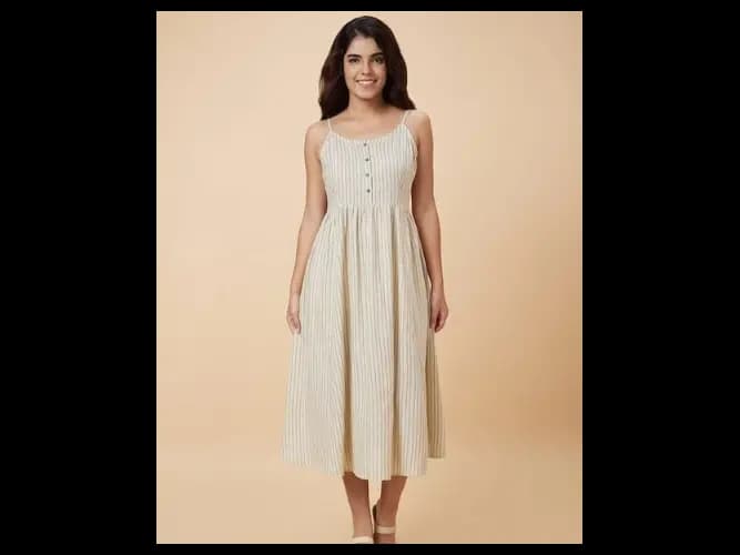 Striped A-Line Midi Dress