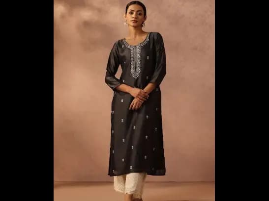 Grey Ethnic Motifs Embroidered Sequinned Kurta