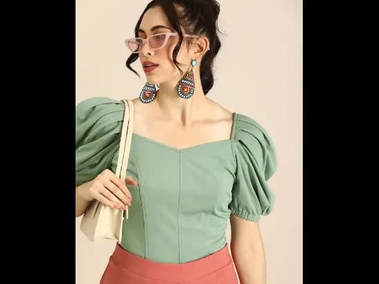 Stylish Mint Green Power Shoulders Top