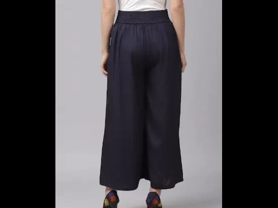 Navy Blue Solid Crop Wide Leg Palazzos (6)